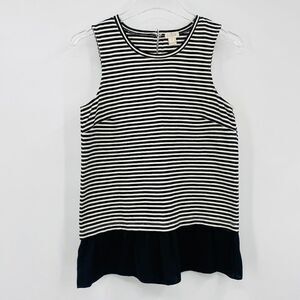 J. Crew Size XS Black & White Nautical Striped Ruffle Hem Tank Top Blouse